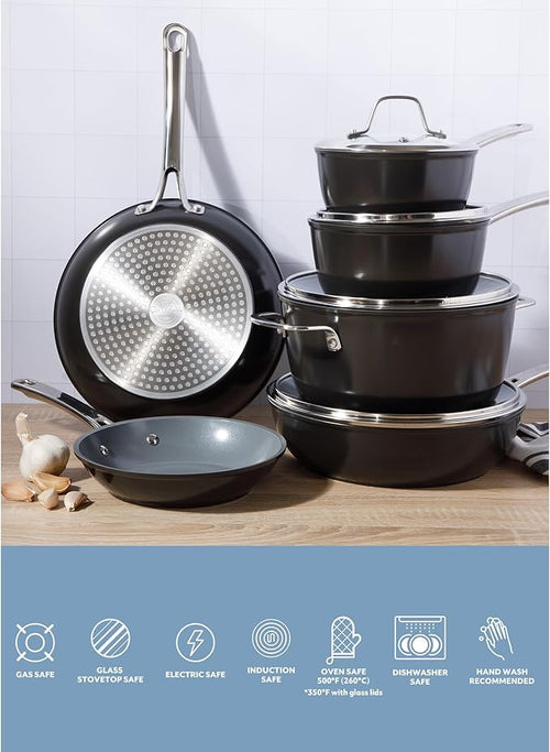 10-Piece Nonstick Cookware Set with Glass Lids & Stainless Steel Handles – Durable Kitchen Essentials Set